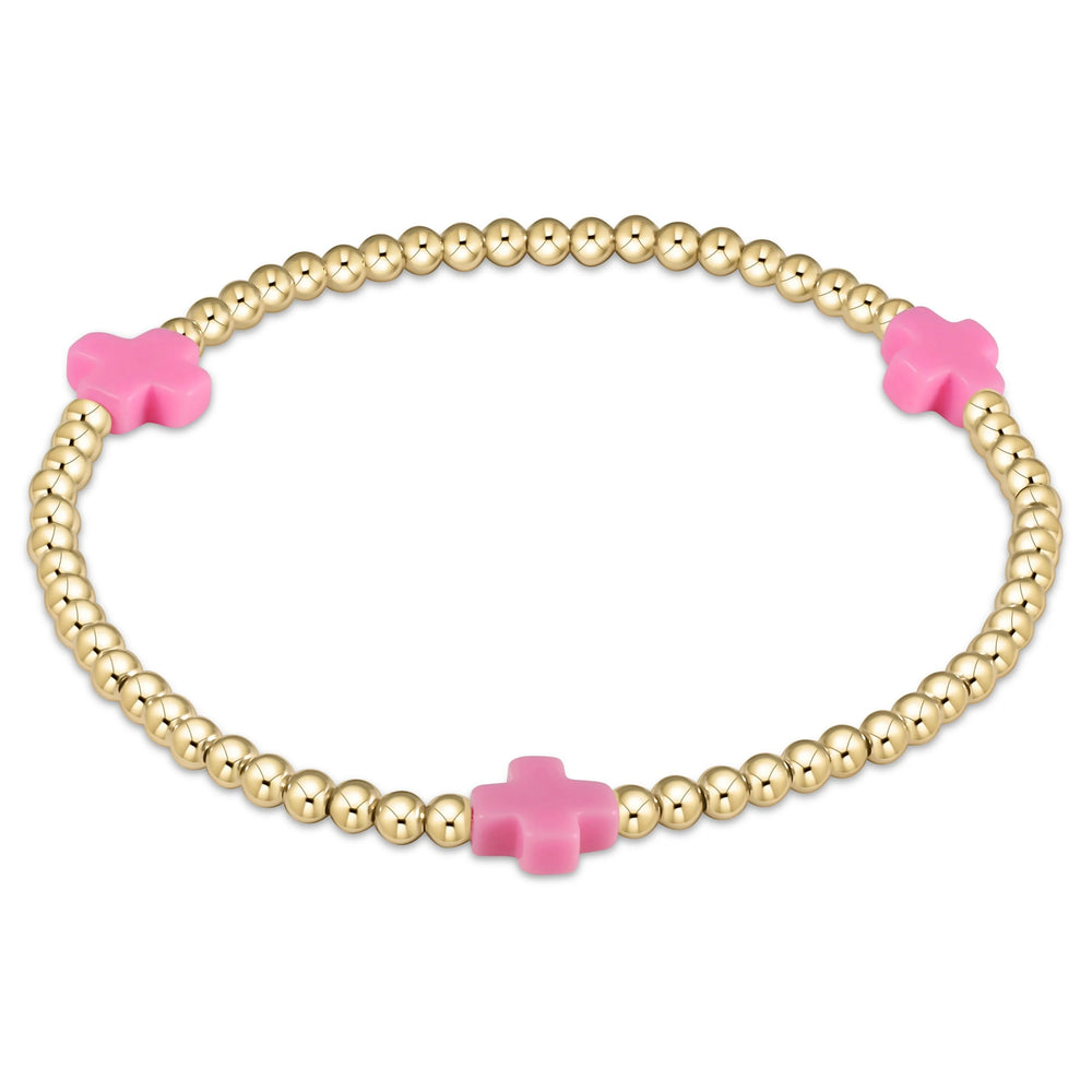 Signature cross gold pattern 3mm bead bracelet (Bright Pink)